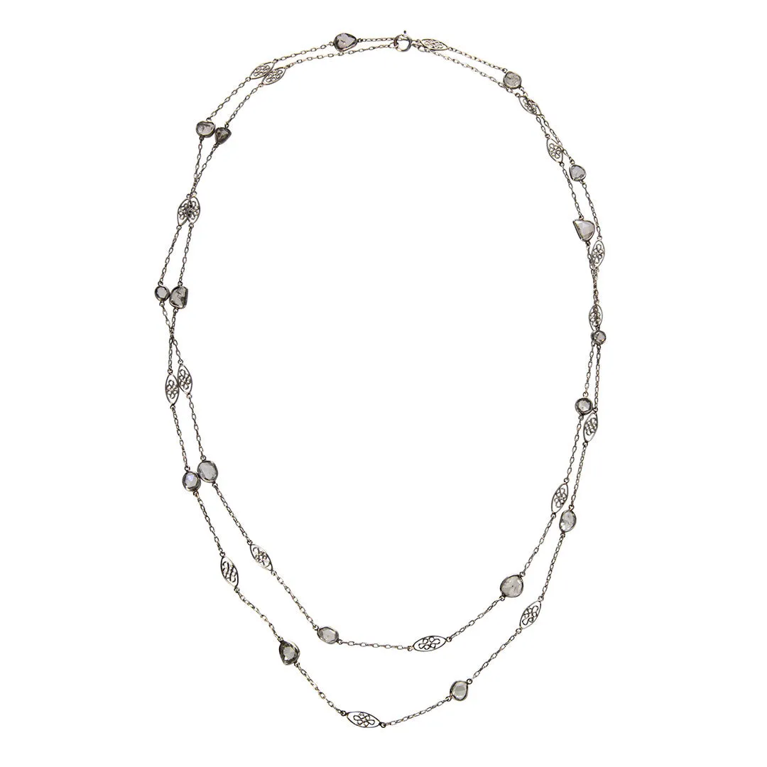 Estate 5.30ctw Diamond Slice Station Platinum Filigree Chain Necklace Croghans