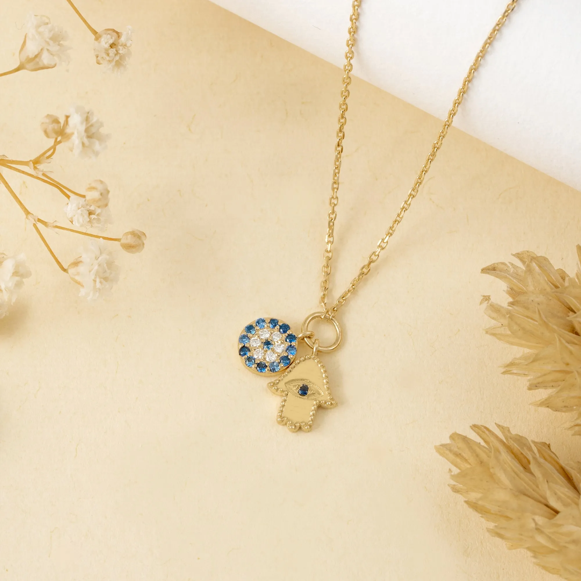 Evil Eye & Hamsa Charms Necklace, Esme SARAHELISE