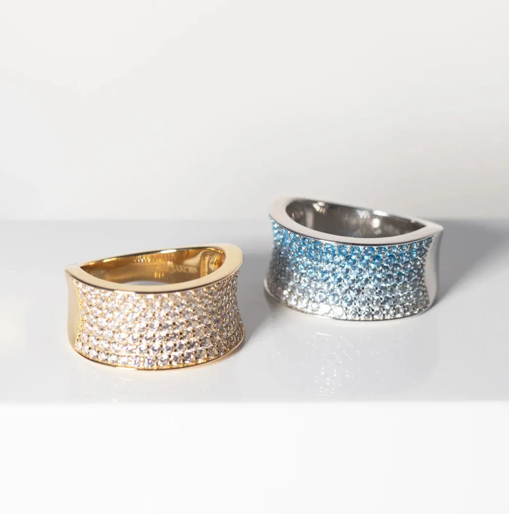 Felline Concavo Silver Ring w. Blue Zirconias