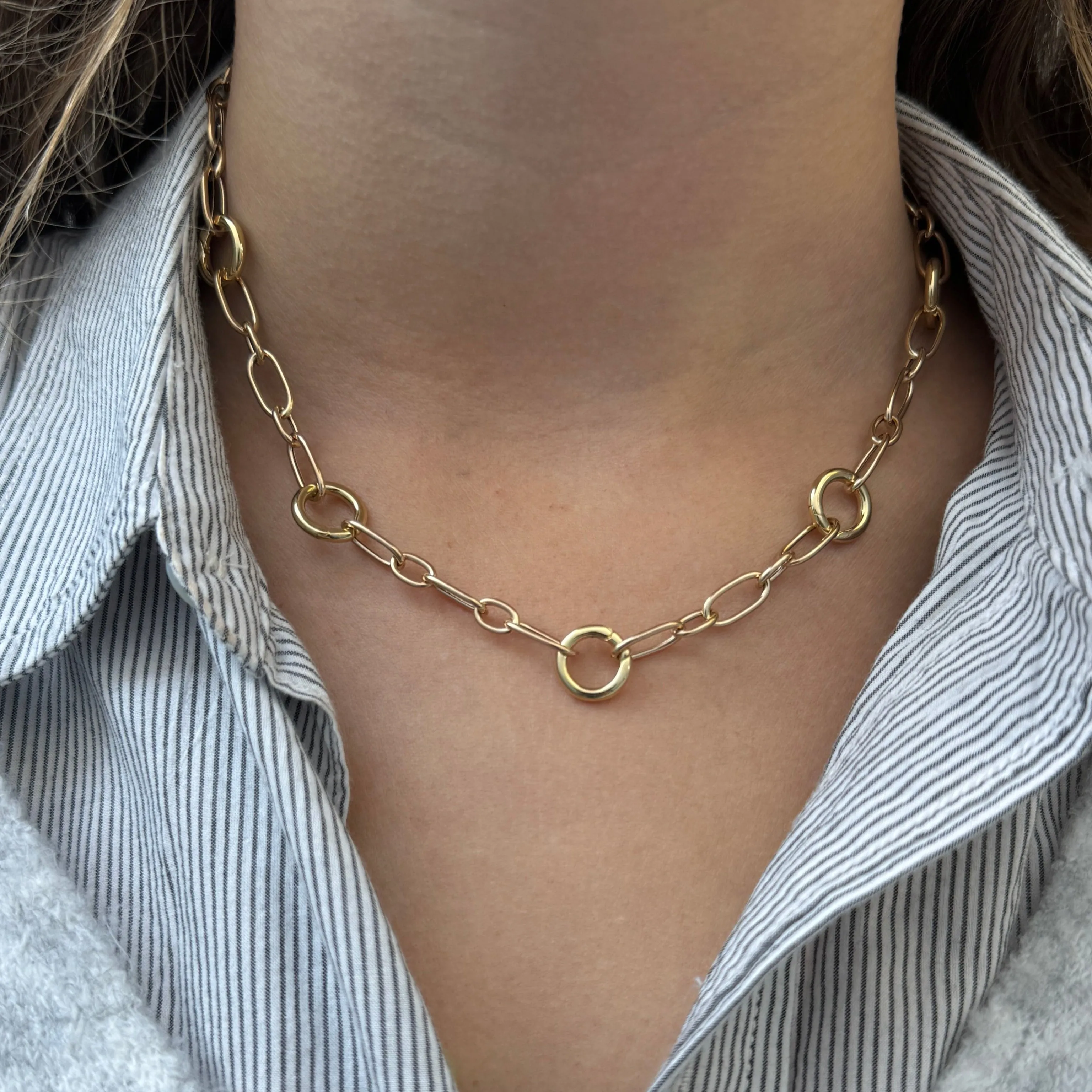 Five-Station Charm Holder Mixed Oval Link Necklace Croghans