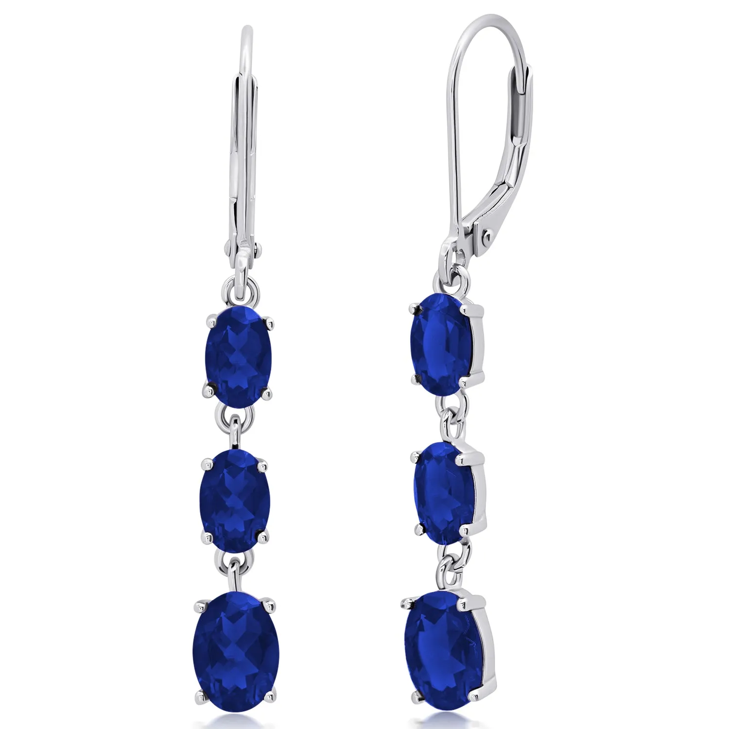 Gemstone Oval Shape Dangle Earrings in 925 Sterling Silver (1.5")