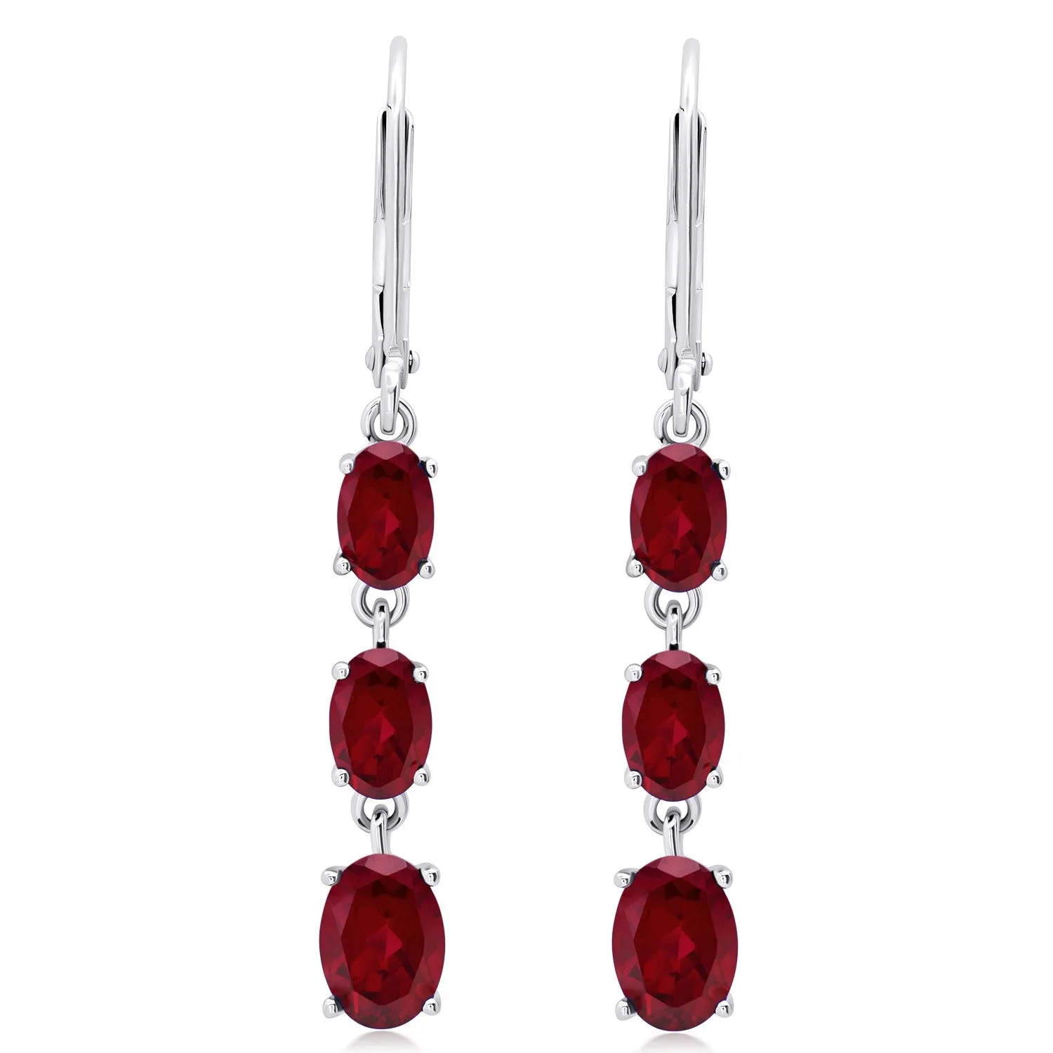 Gemstone Oval Shape Dangle Earrings in 925 Sterling Silver (1.5")