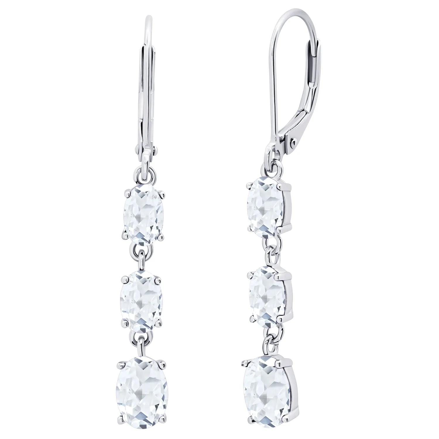 Gemstone Oval Shape Dangle Earrings in 925 Sterling Silver (1.5")