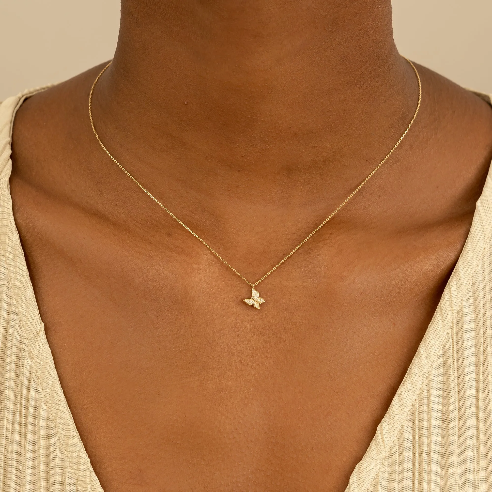 Gold Diamond Butterfly Charm Necklace, Monica SARAHELISE