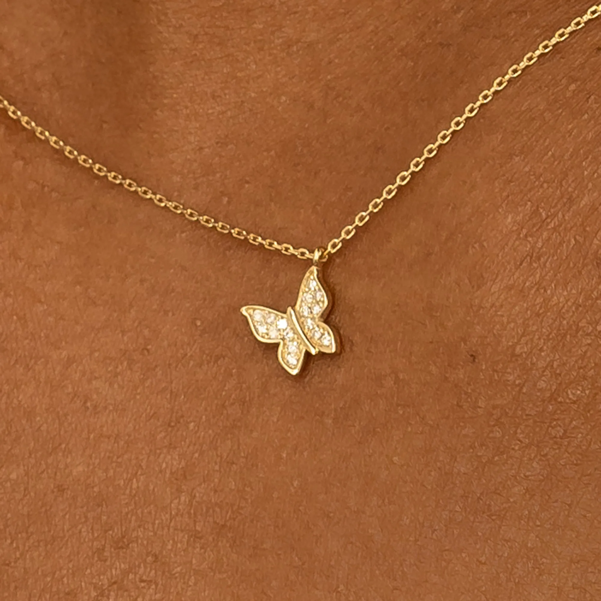 Gold Diamond Butterfly Charm Necklace, Monica SARAHELISE