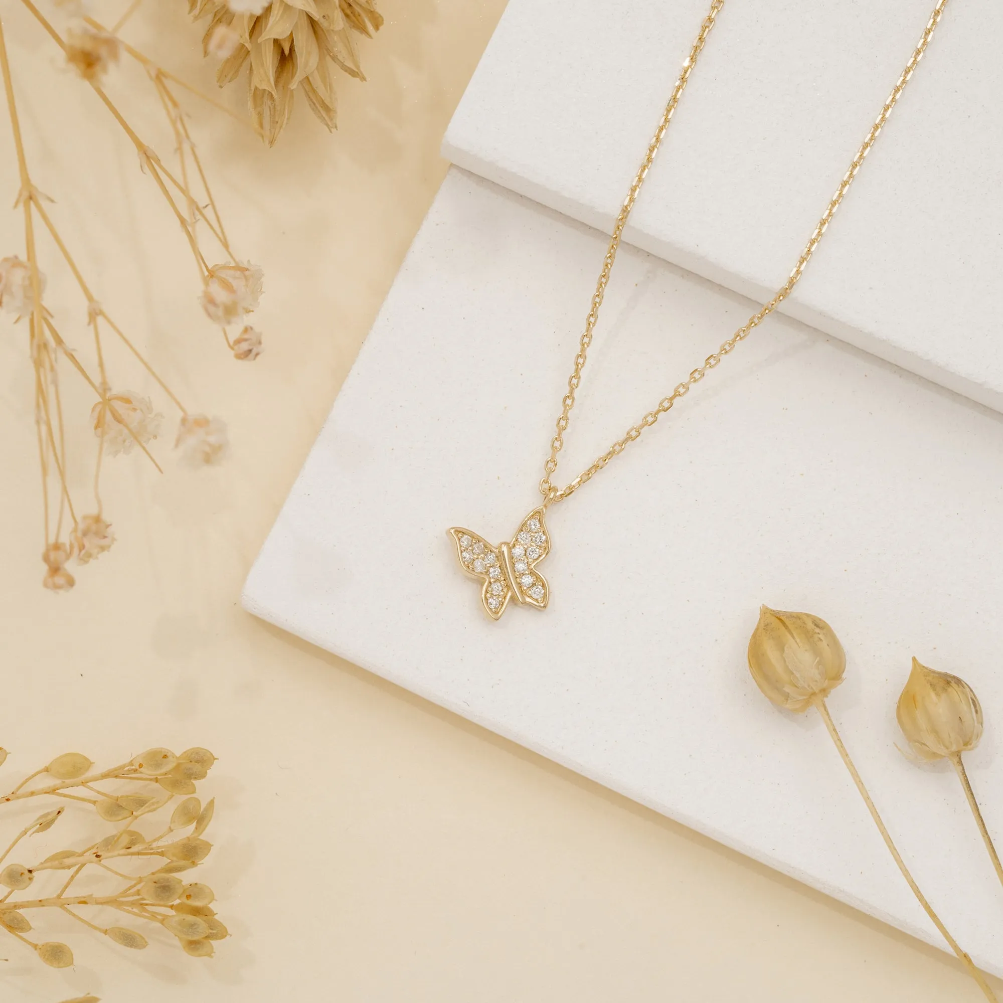 Gold Diamond Butterfly Charm Necklace, Monica SARAHELISE