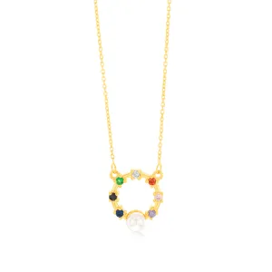 Gold Plated Sterling Silver Cubic Zirconia Simulated Pearl Pendant With 45cm Chain Shiels