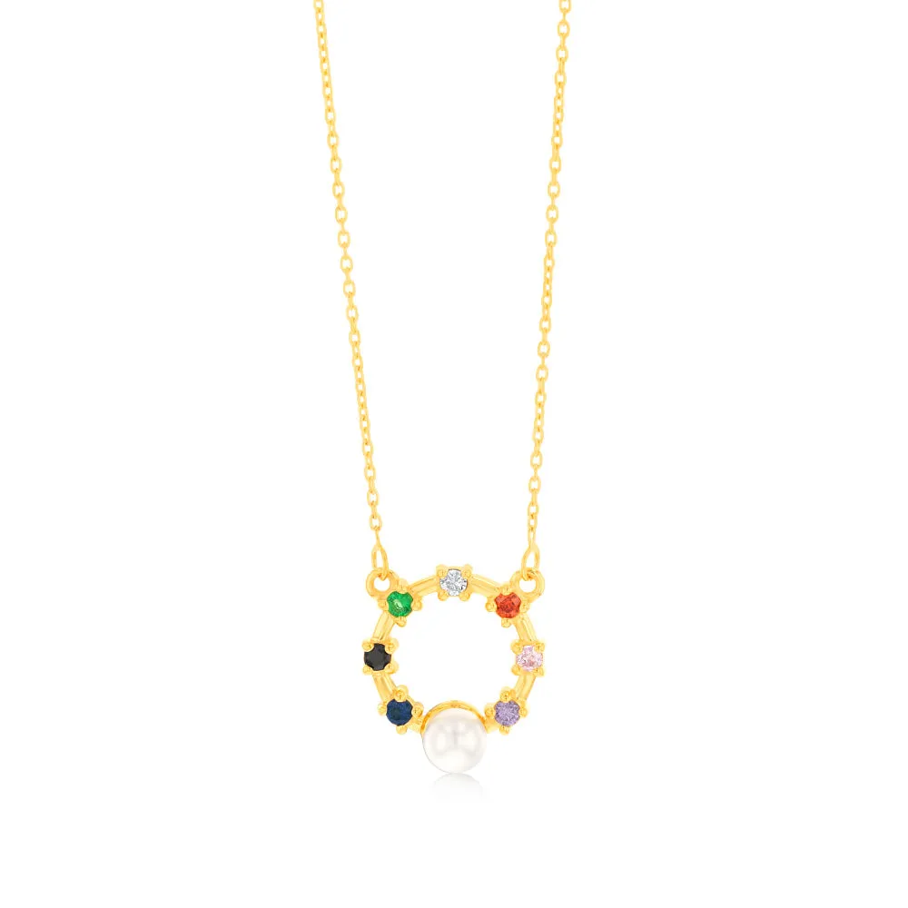 Gold Plated Sterling Silver Cubic Zirconia Simulated Pearl Pendant With 45cm Chain Shiels