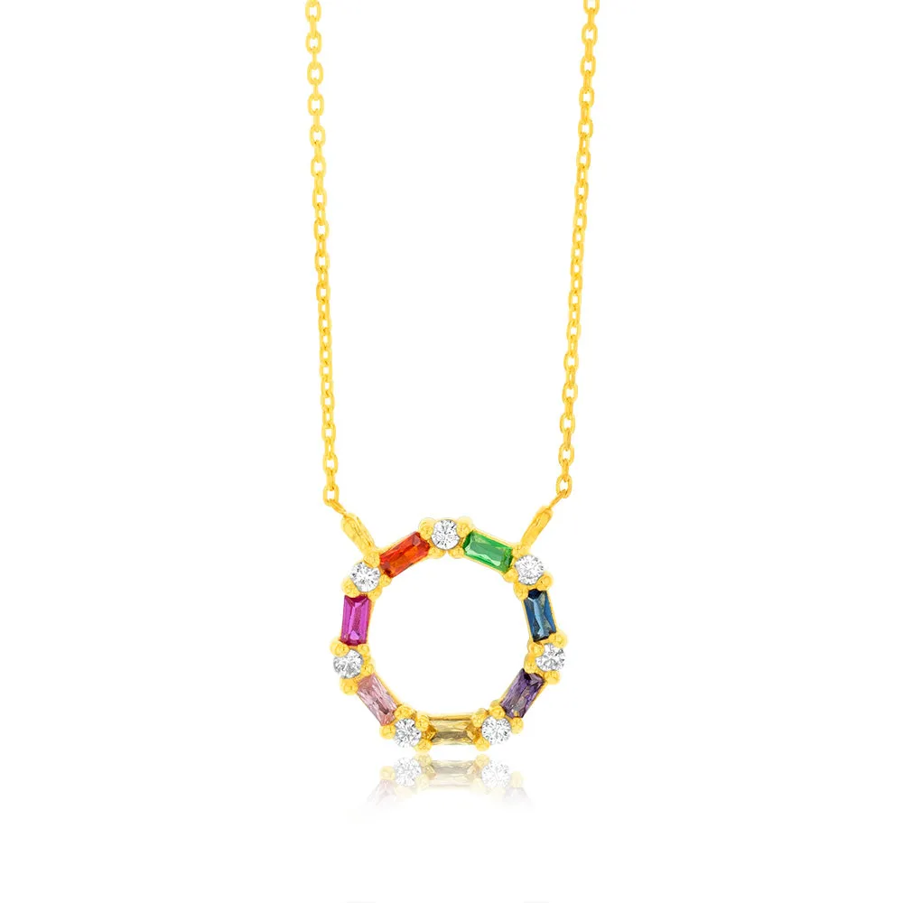 Gold Plated Sterling Silver Multicolor Cubic Zirconia Circle Pendant With 45cm Chain Shiels