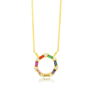Gold Plated Sterling Silver Multicolor Cubic Zirconia Circle Pendant With 45cm Chain Shiels
