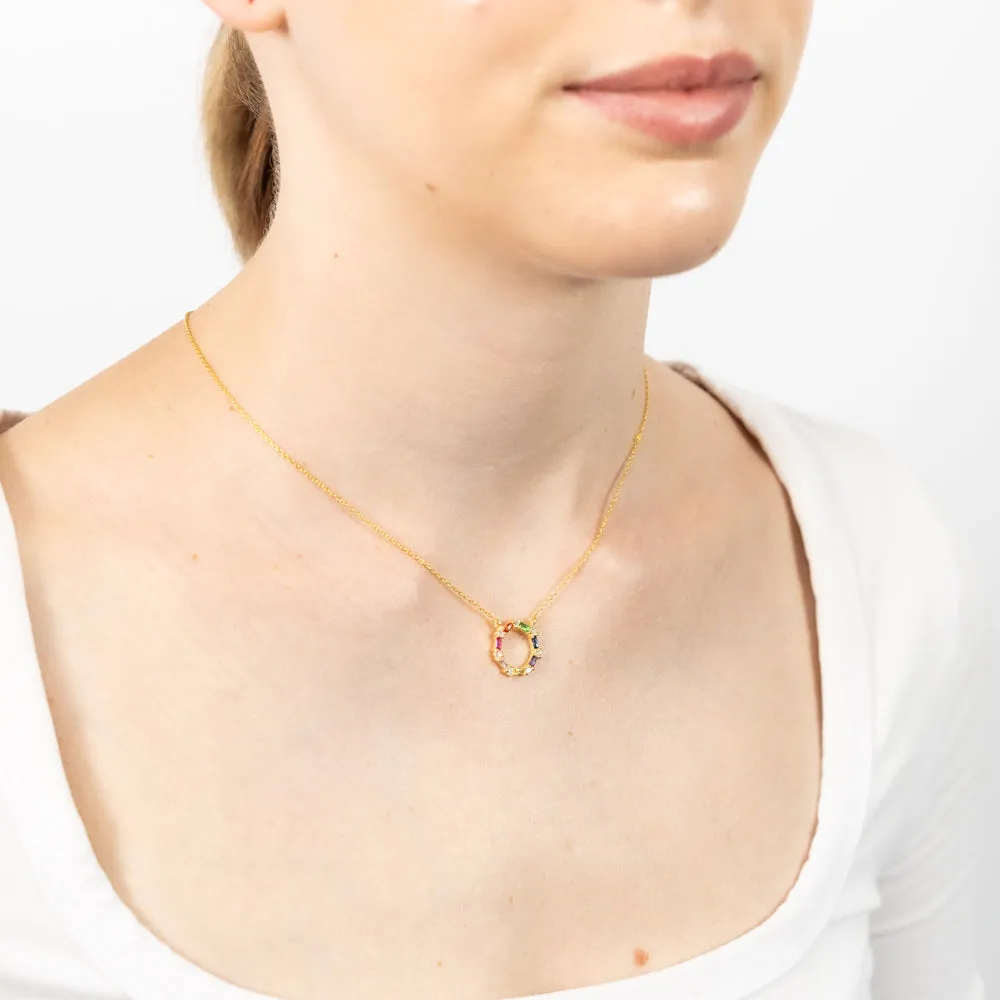 Gold Plated Sterling Silver Multicolor Cubic Zirconia Circle Pendant With 45cm Chain Shiels