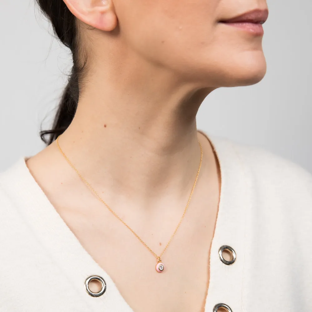 Gold Plated Sterling Silver Round Pink Enamel and Cubic Zirconia With 45cm Chain Shiels
