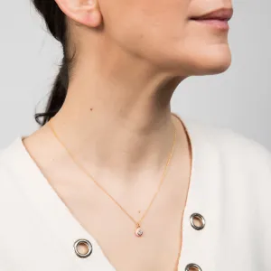 Gold Plated Sterling Silver Round Pink Enamel and Cubic Zirconia With 45cm Chain Shiels