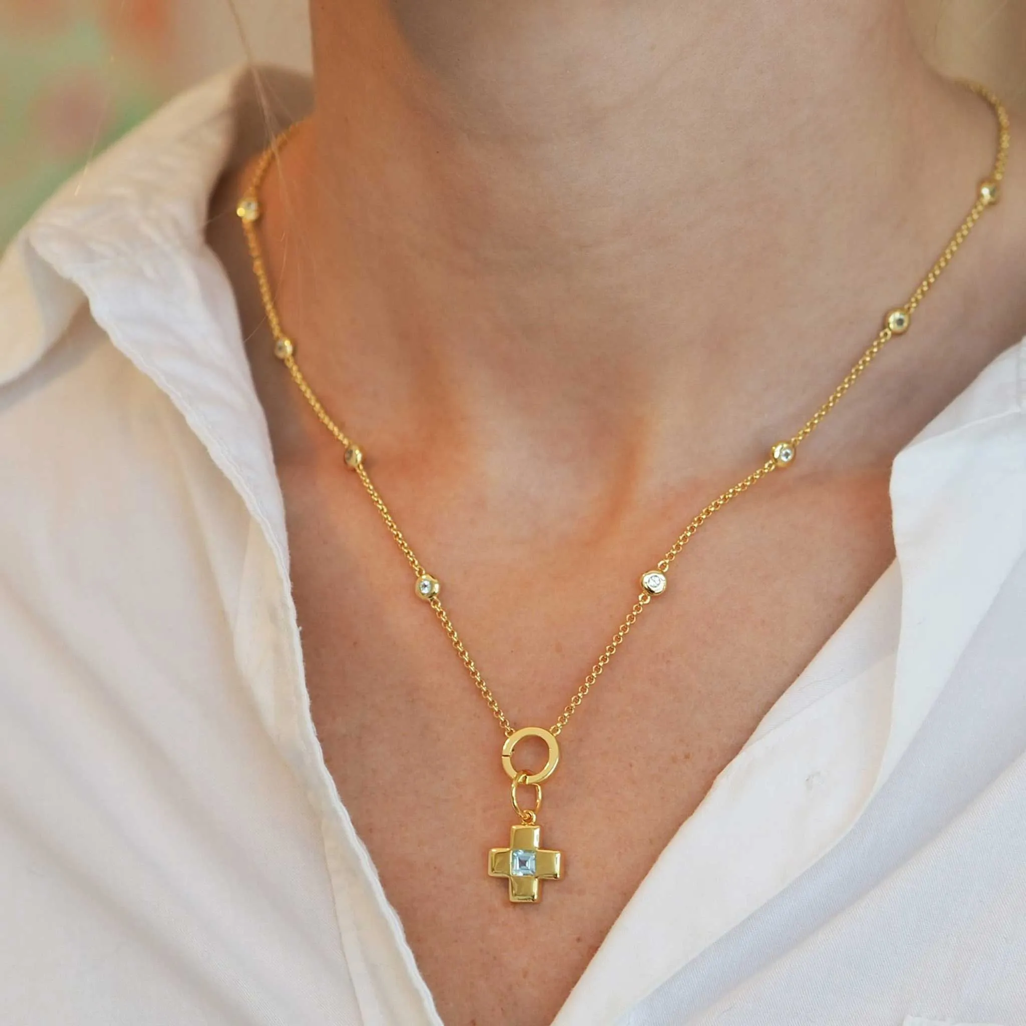 Goldbug Collection Blue Topaz Bezel Charm Necklace Croghans