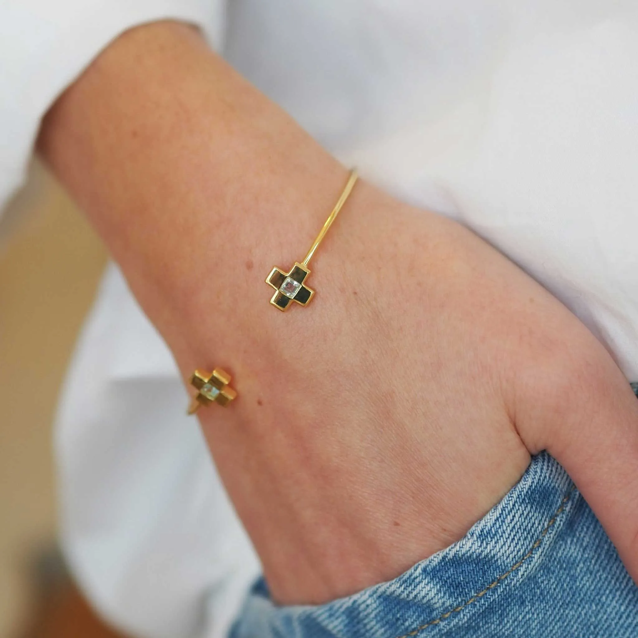 Goldbug Collection Blue Topaz Cross Bangle