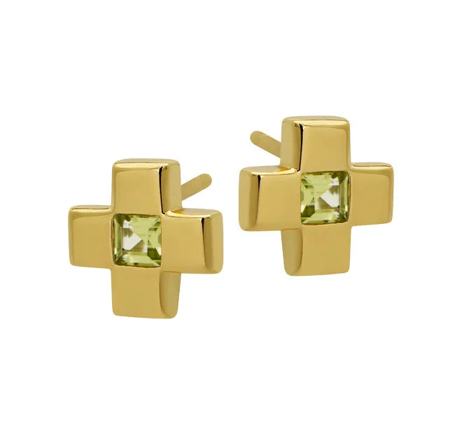 Goldbug Collection Peridot Cross Stud Earrings Croghans