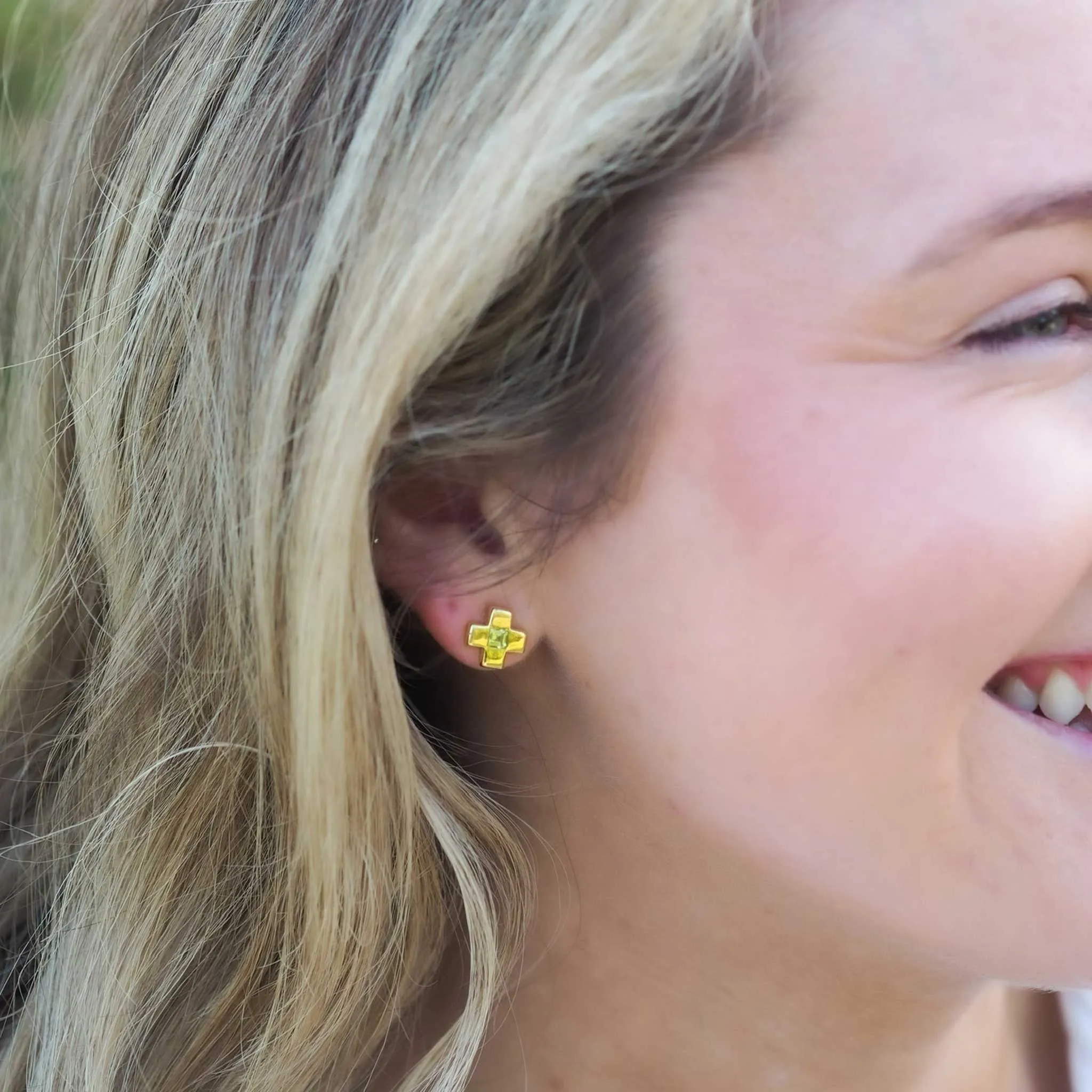 Goldbug Collection Peridot Cross Stud Earrings Croghans