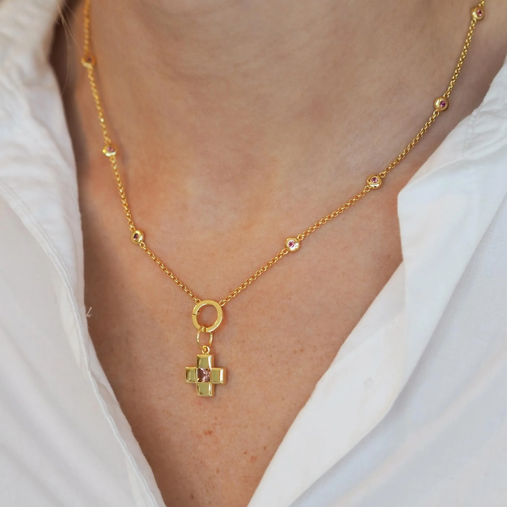 Goldbug Collection Pink Tourmaline Bezel Charm Necklace Croghans