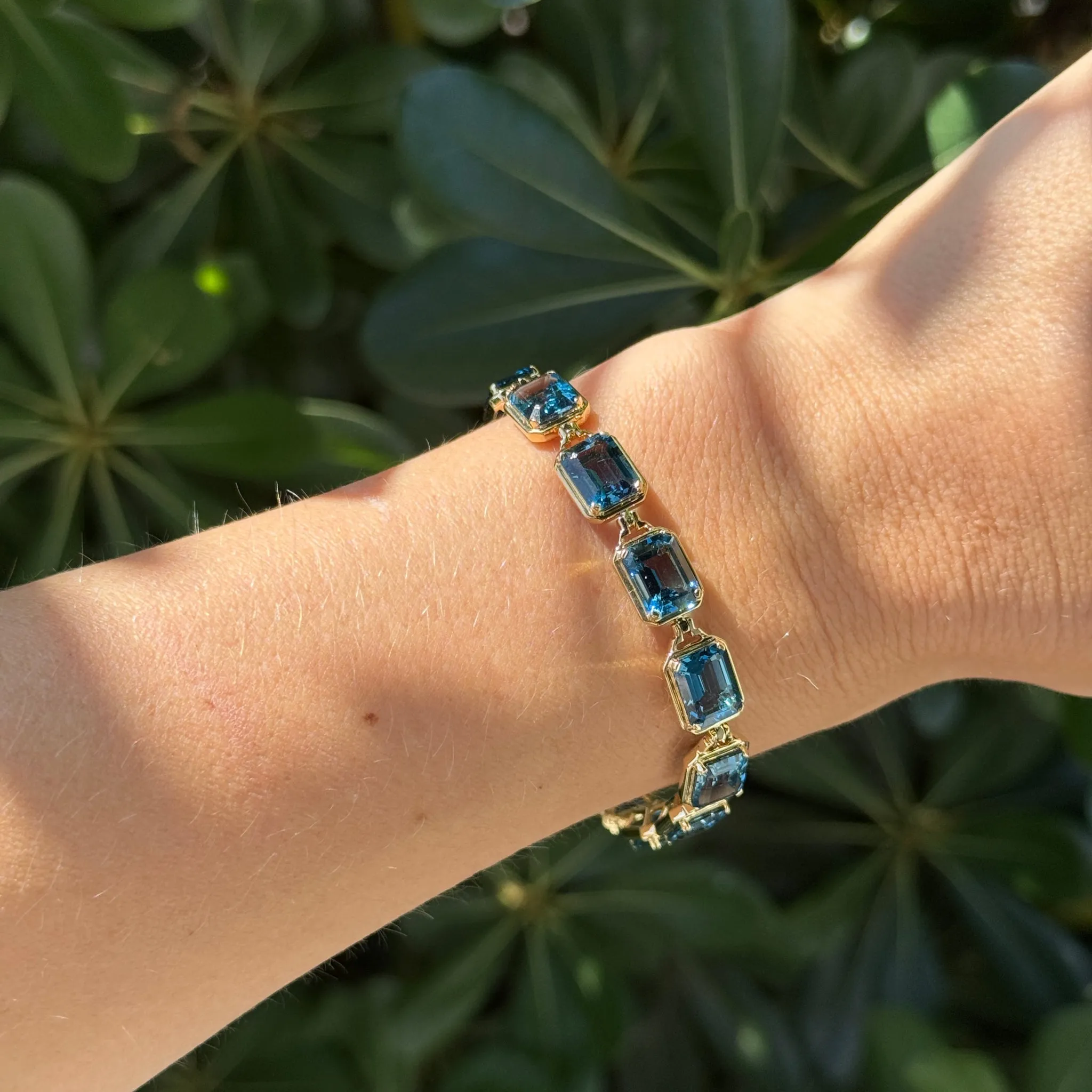 Goshwara Emerald-Cut Blue Topaz 18K Yellow Gold Bracelet
