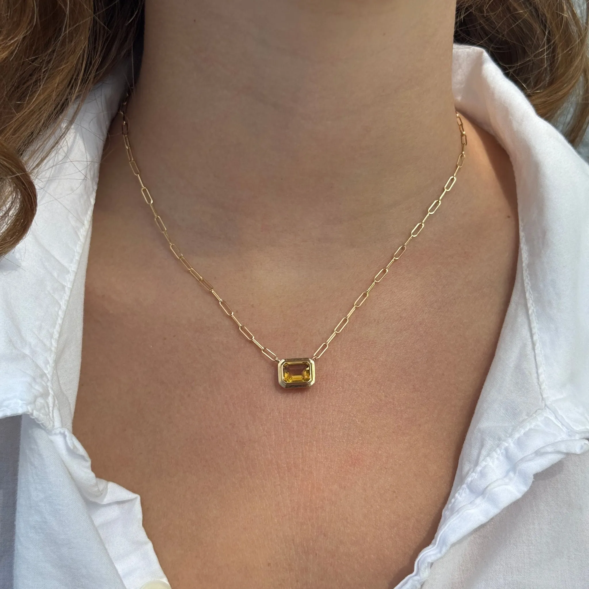 Goshwara Emerald-Cut Citrine 18K Gold Pendant Necklace Croghans