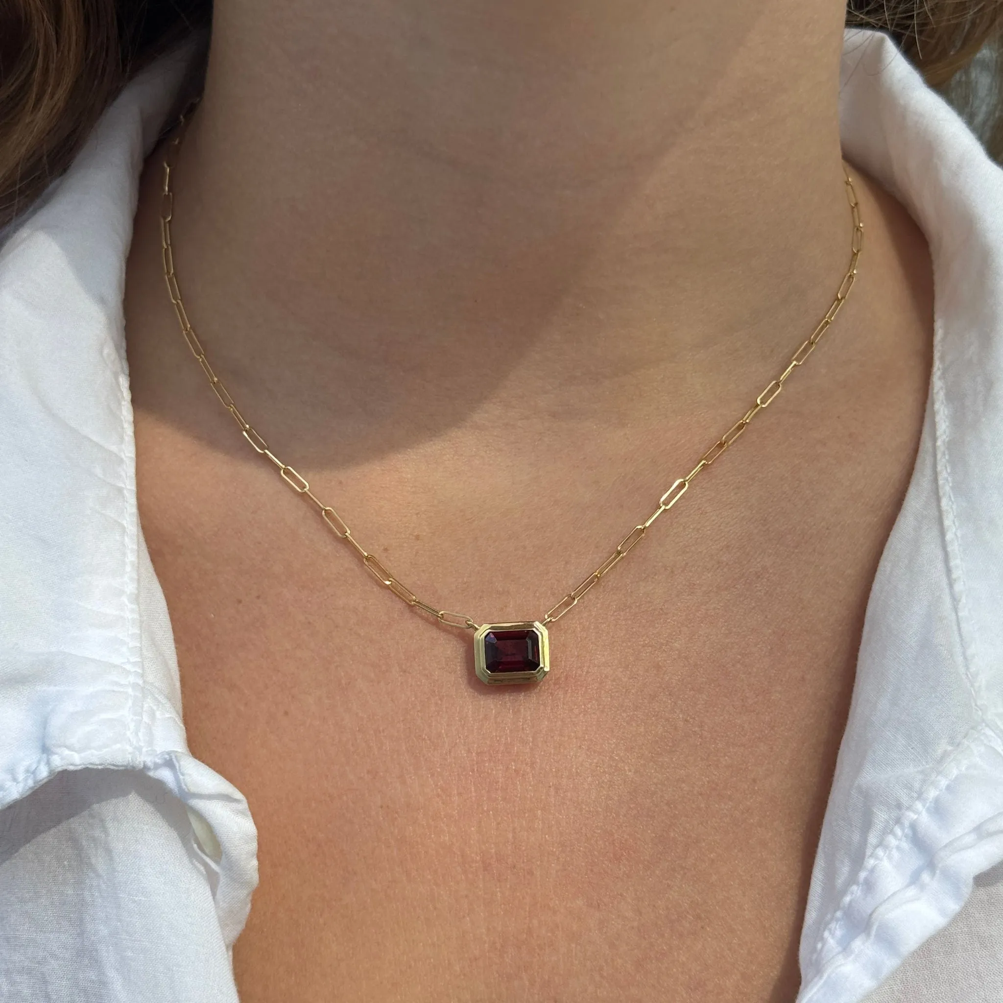 Goshwara Emerald-Cut Garnet 18K Gold Pendant Necklace Croghans