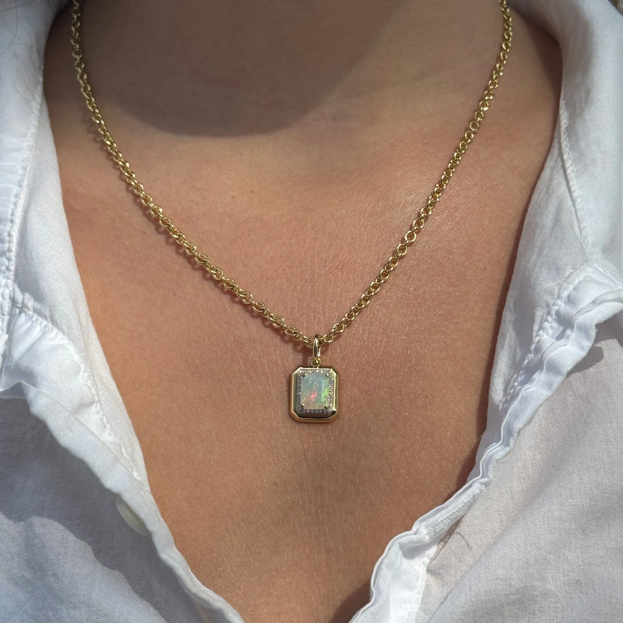 Goshwara Emerald-Cut Opal & Diamond 18K Gold Pendant Necklace Croghans