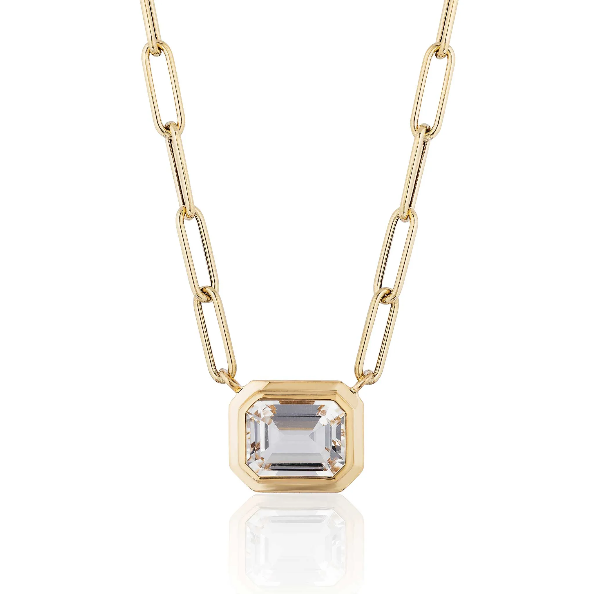 Goshwara Emerald-Cut Rock Crystal 18K Gold Pendant Necklace Croghans