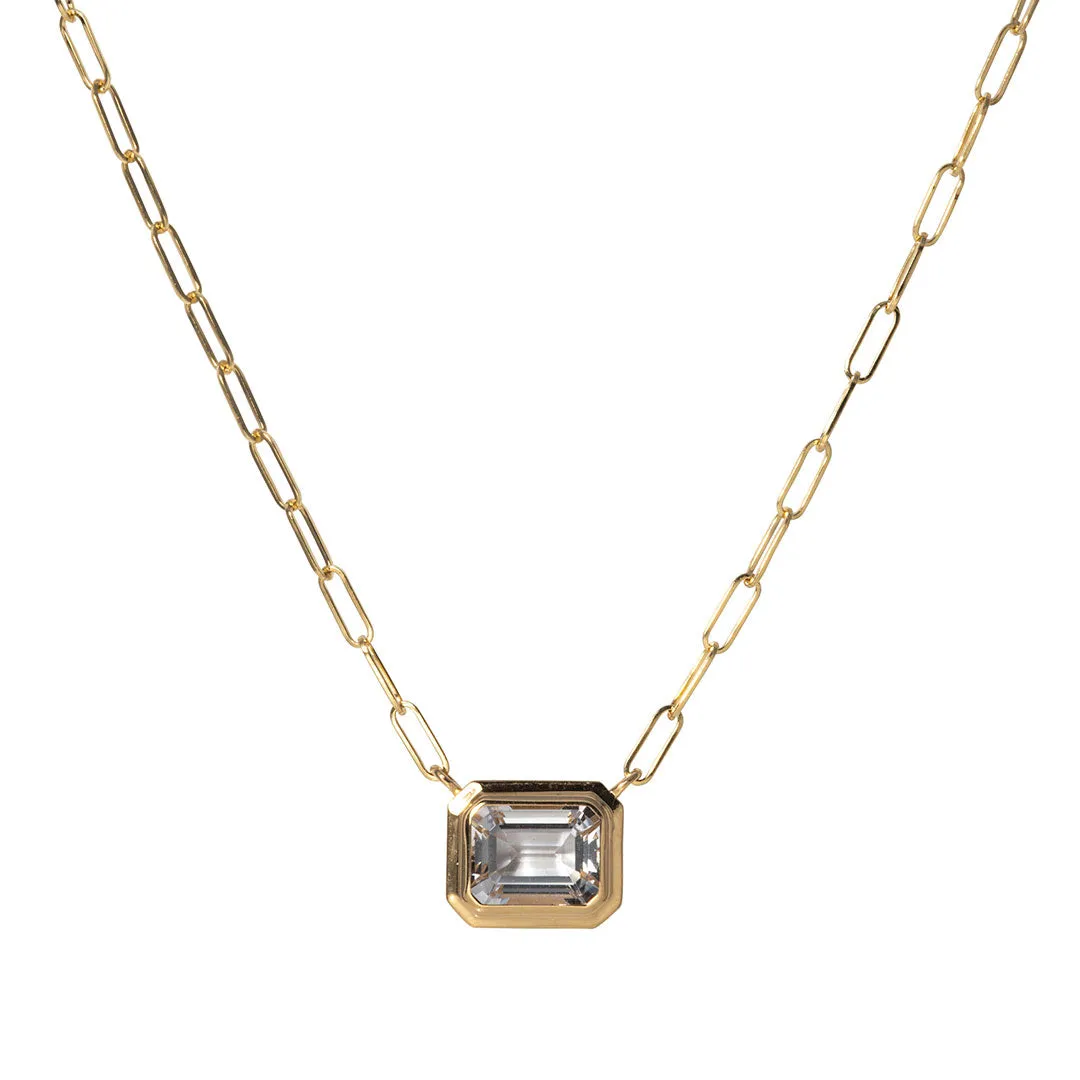 Goshwara Emerald-Cut Rock Crystal 18K Gold Pendant Necklace Croghans
