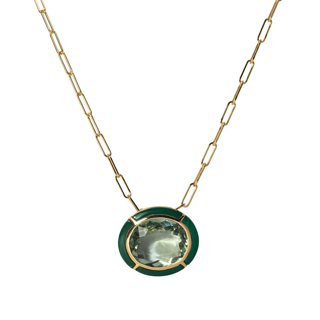 Goshwara Prasiolite & Malachite Inlay 18K Gold Pendant Necklace Croghans