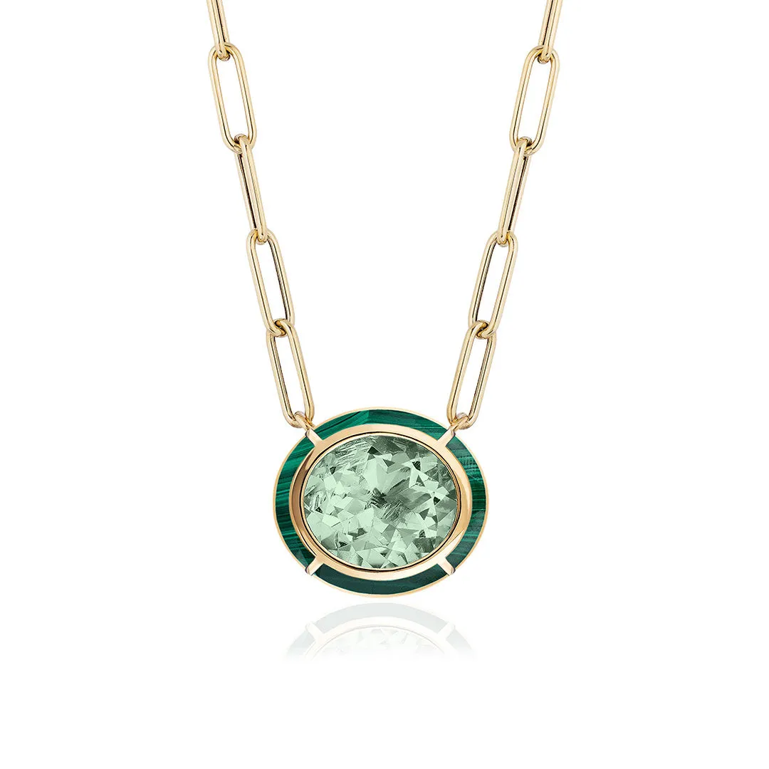 Goshwara Prasiolite & Malachite Inlay 18K Gold Pendant Necklace Croghans