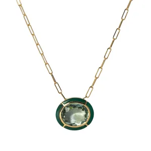 Goshwara Prasiolite & Malachite Inlay 18K Gold Pendant Necklace Croghans