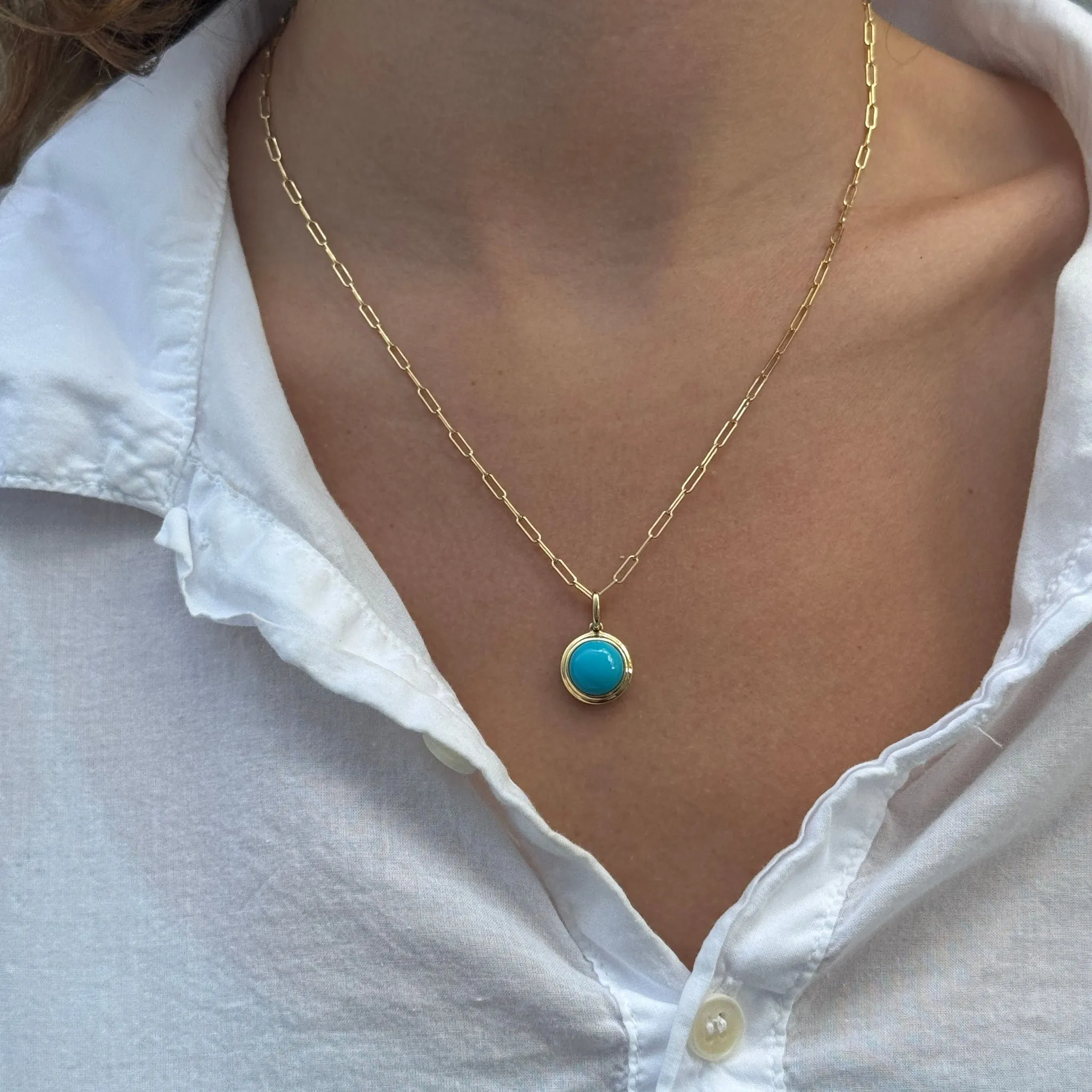 Goshwara Round Cabochon Turquoise 18K Gold Pendant Necklace Croghans
