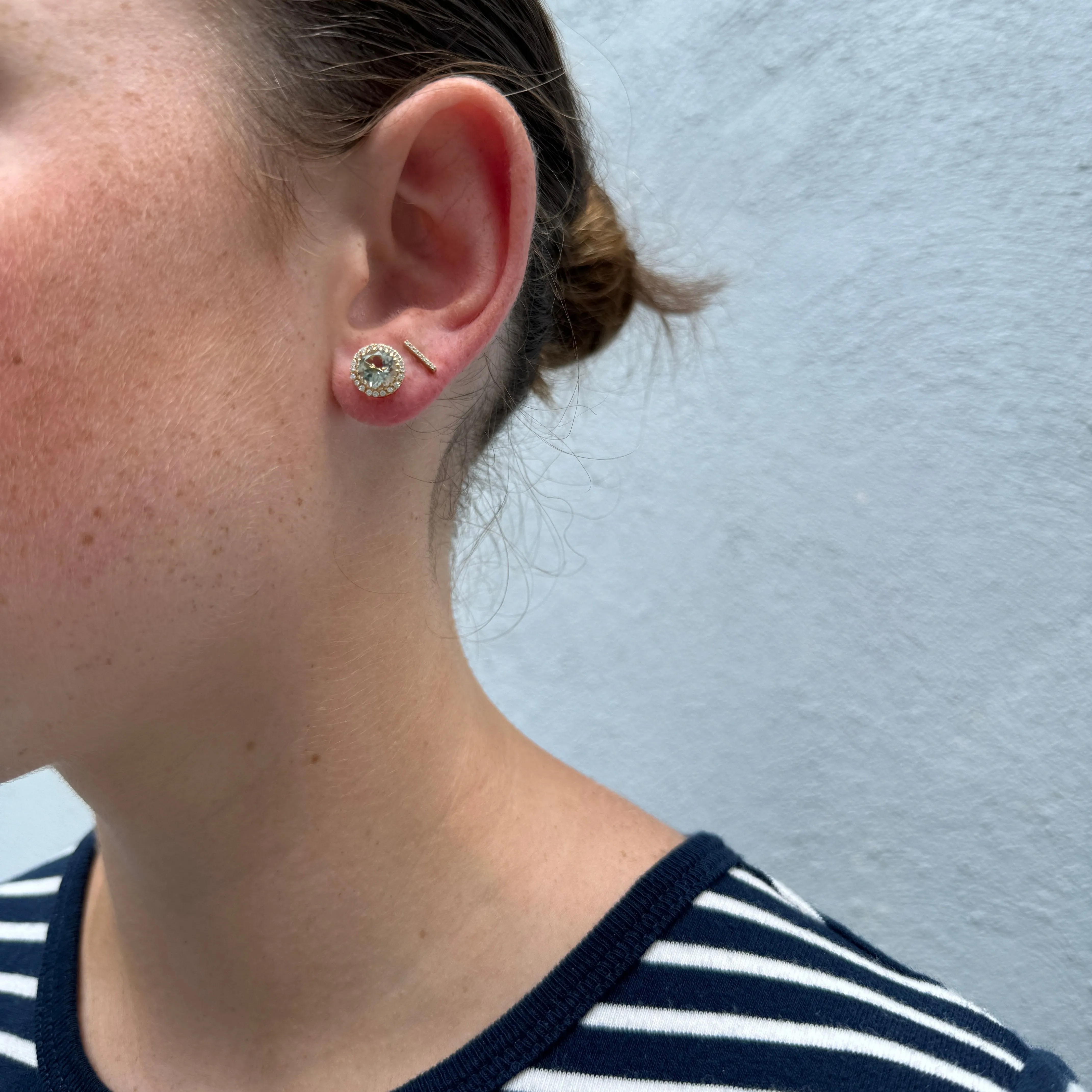 Green Amethyst & Diamond Halo 18K Yellow Gold Stud Earrings Croghans