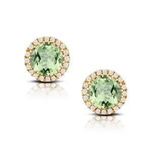 Green Amethyst & Diamond Halo 18K Yellow Gold Stud Earrings Croghans