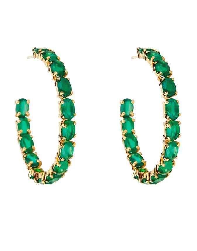 Green Onyx Hoop Earrings