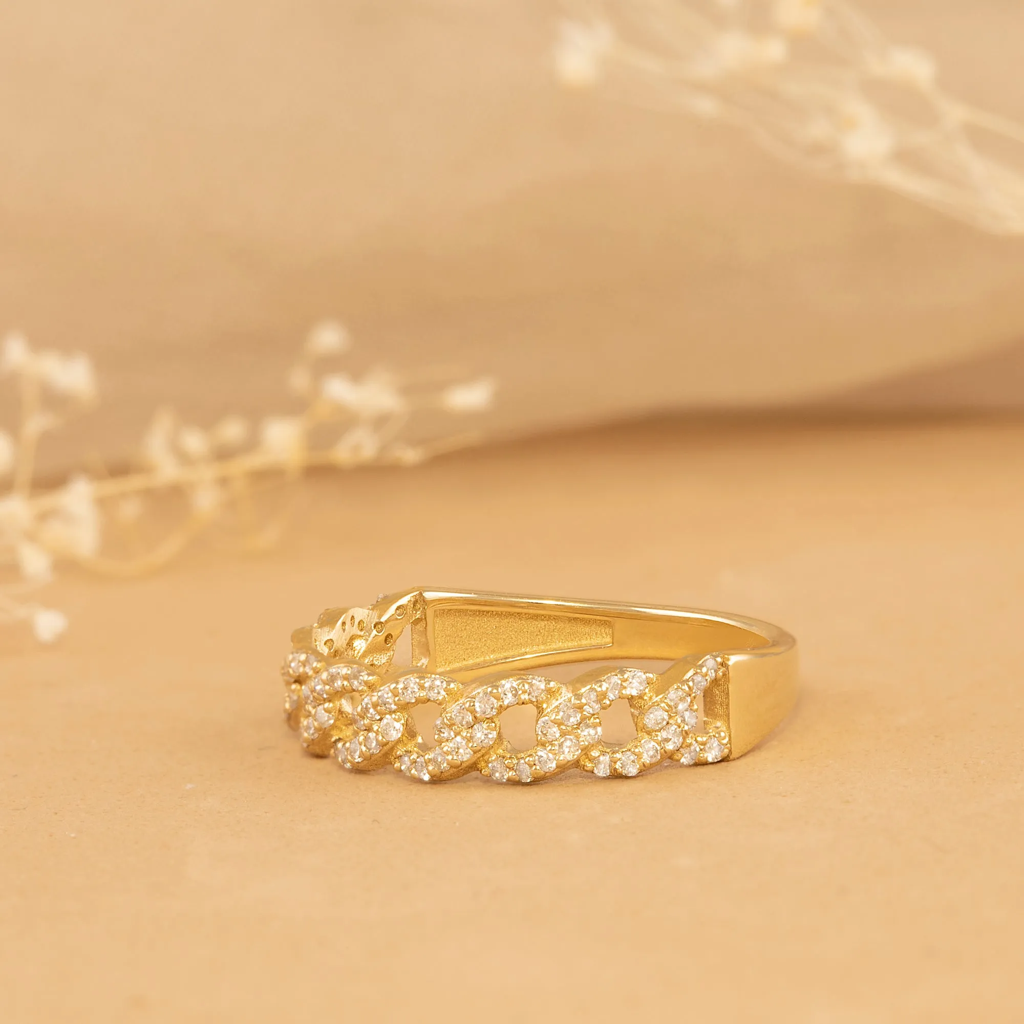 Half Eternity Diamond Cuban Chain Ring, Cleo SARAHELISE