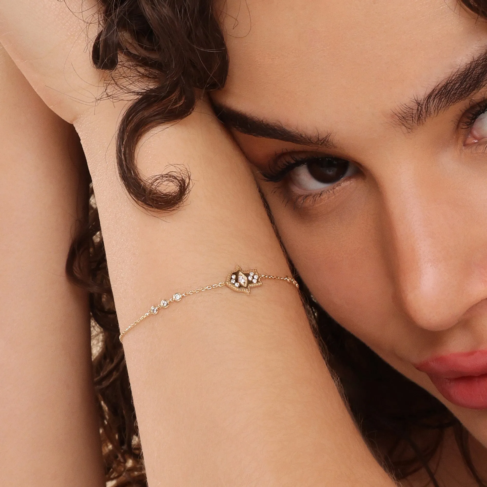 Hamsa Hand Diamond Station Bracelet, Yael SARAHELISE