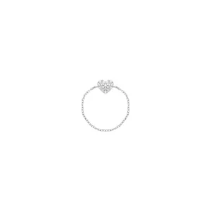 Heart Chain 18K White Gold Ring w. Diamonds