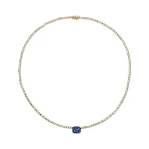 HEPBURN CHOKER WITH EMERALD CUT BLUE SAPPHIRE CENTER Anita Ko