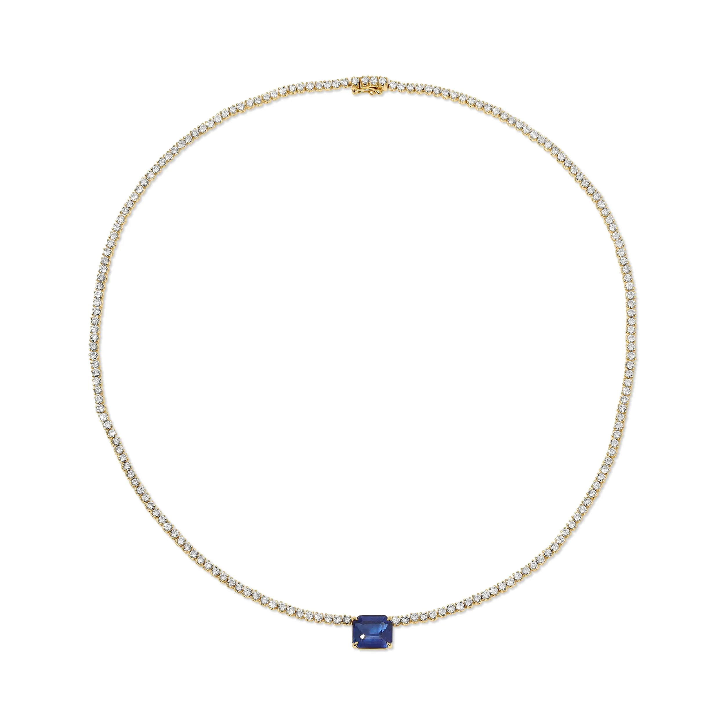 HEPBURN CHOKER WITH EMERALD CUT BLUE SAPPHIRE CENTER Anita Ko