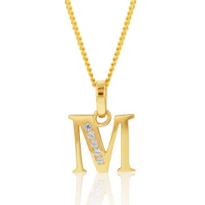 Initial M Zirconia Pendant in 9ct Yellow Gold Shiels