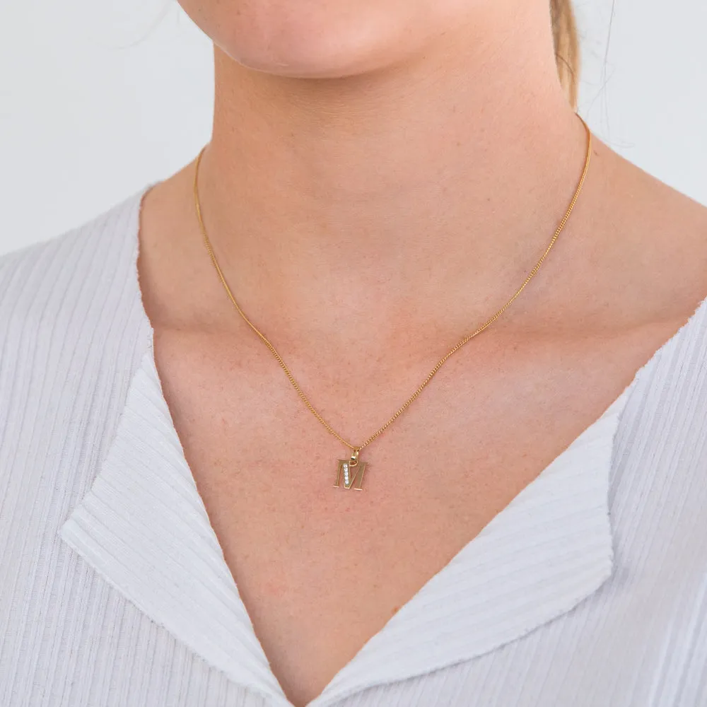 Initial M Zirconia Pendant in 9ct Yellow Gold Shiels