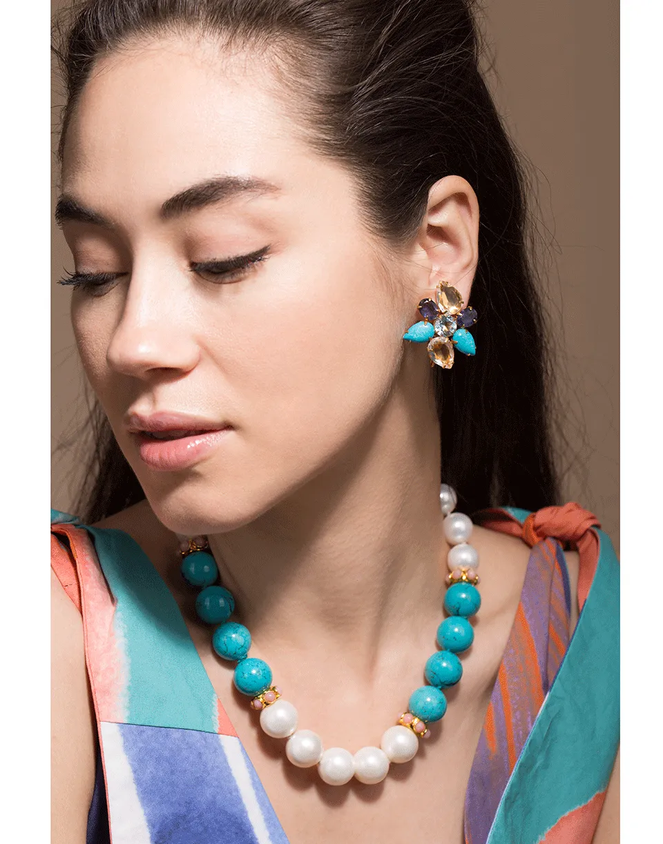 Iolite and Quartz Earrings