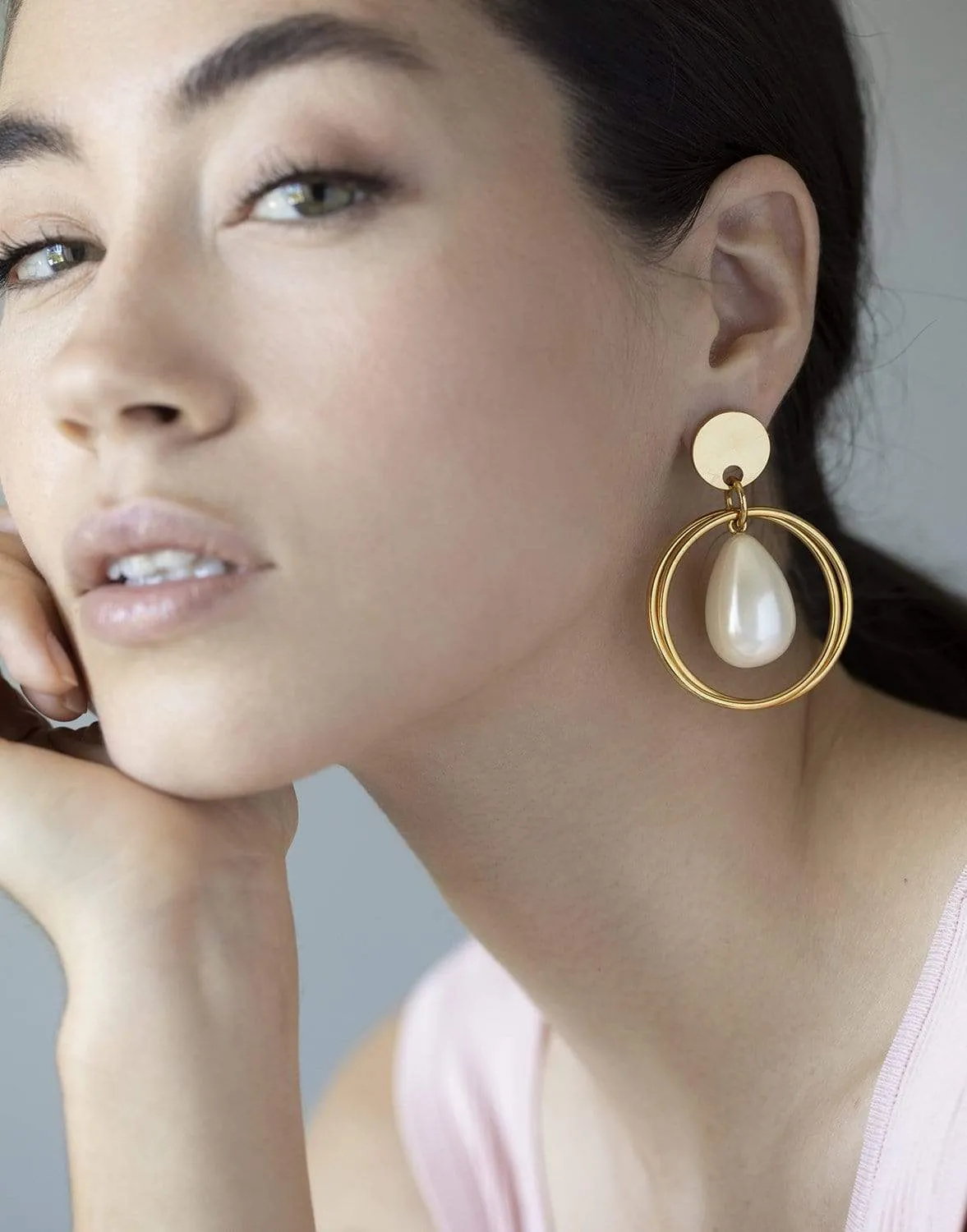 Ivory Teardrop Hoop Earrings