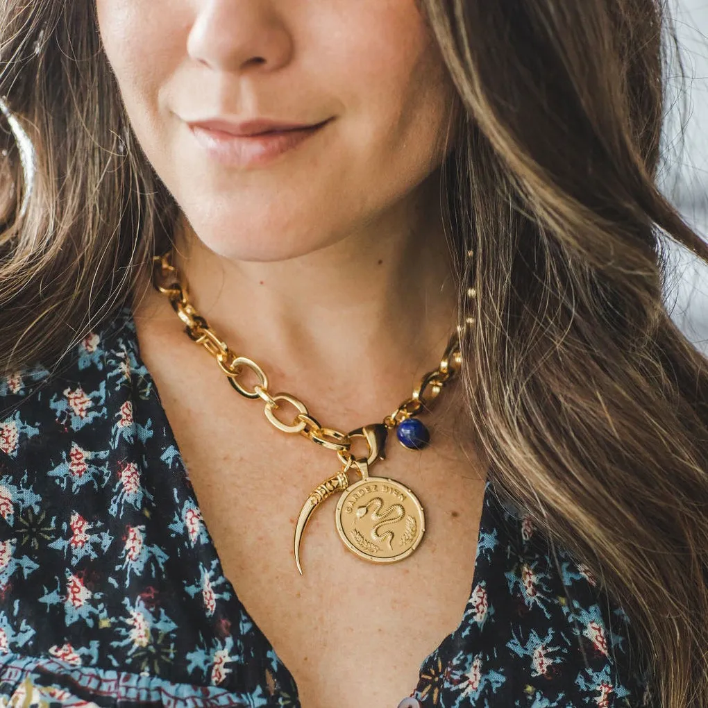 Jane Win Chunky Link Chain with Lapis Bead Croghans