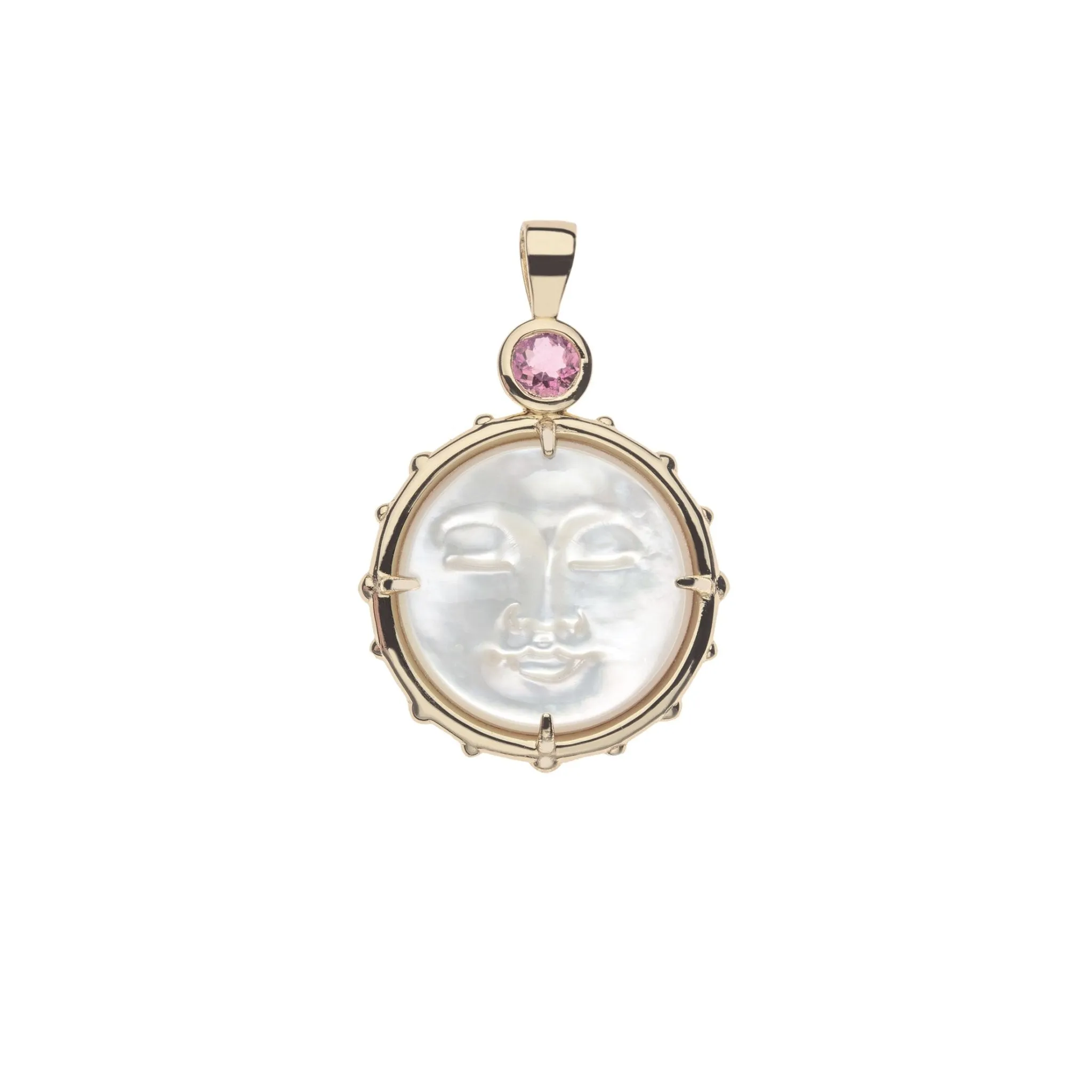 Jane Win FOREVER Mother of Pearl Moon Face Pendant Necklace Croghans