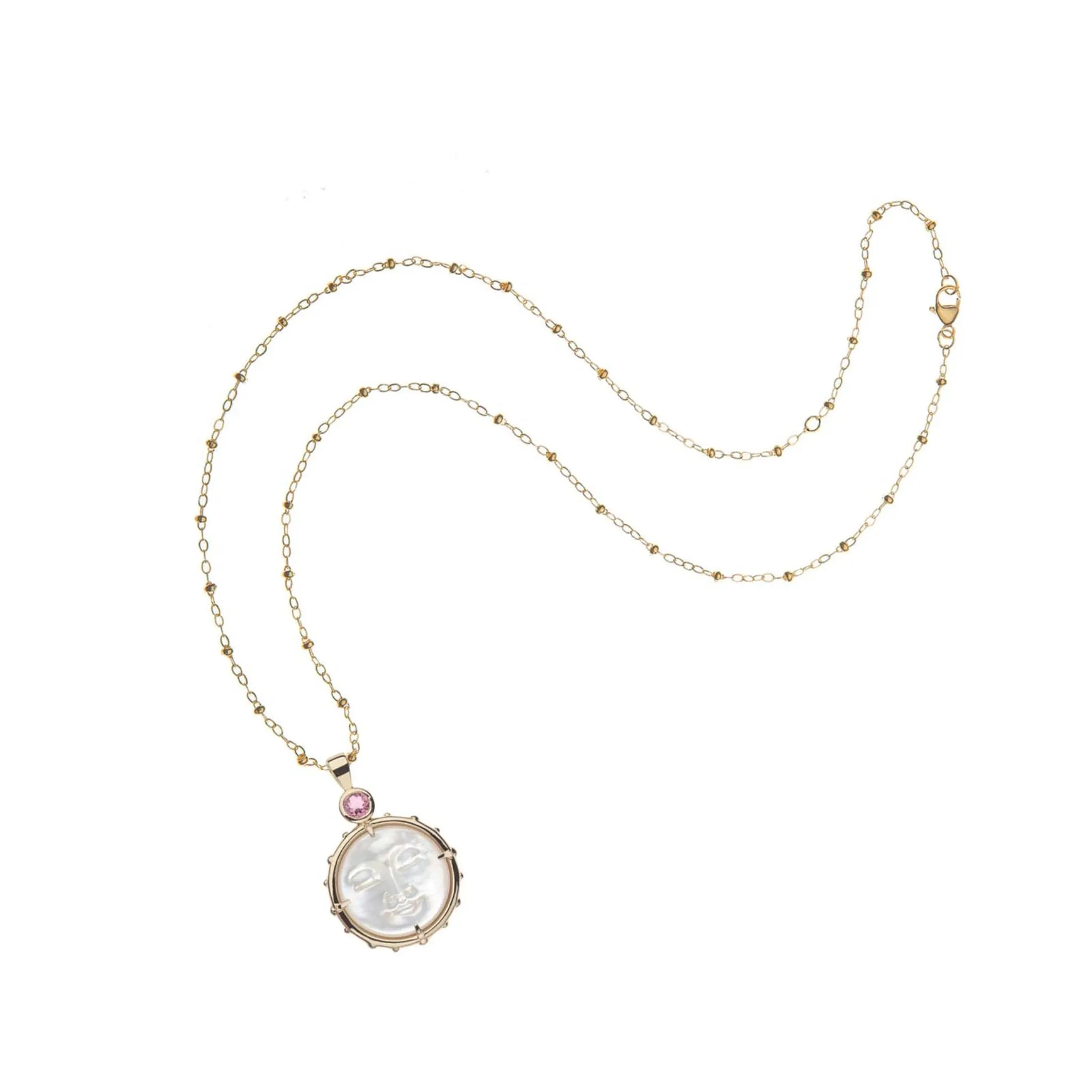 Jane Win FOREVER Mother of Pearl Moon Face Pendant Necklace Croghans