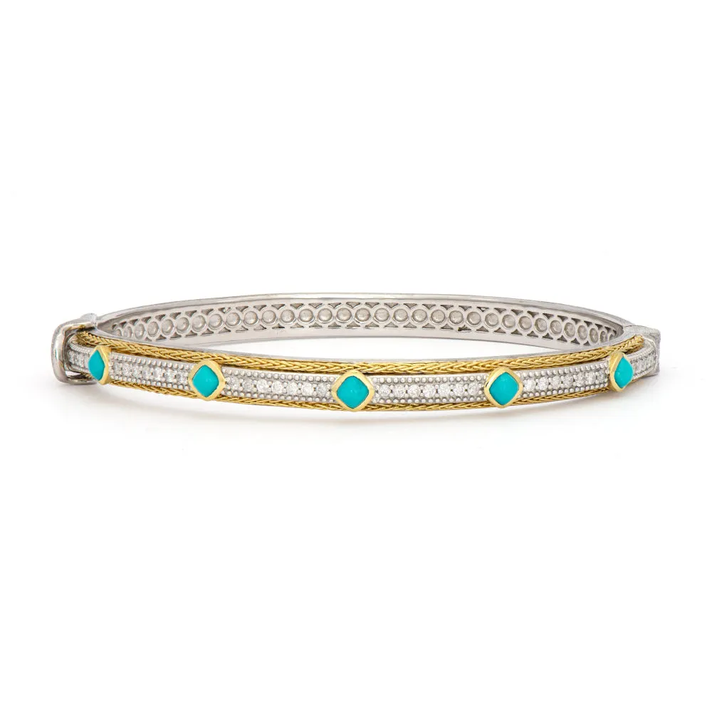 Jude Frances Mixed Metal Double Woven Rope Turquoise Bangle