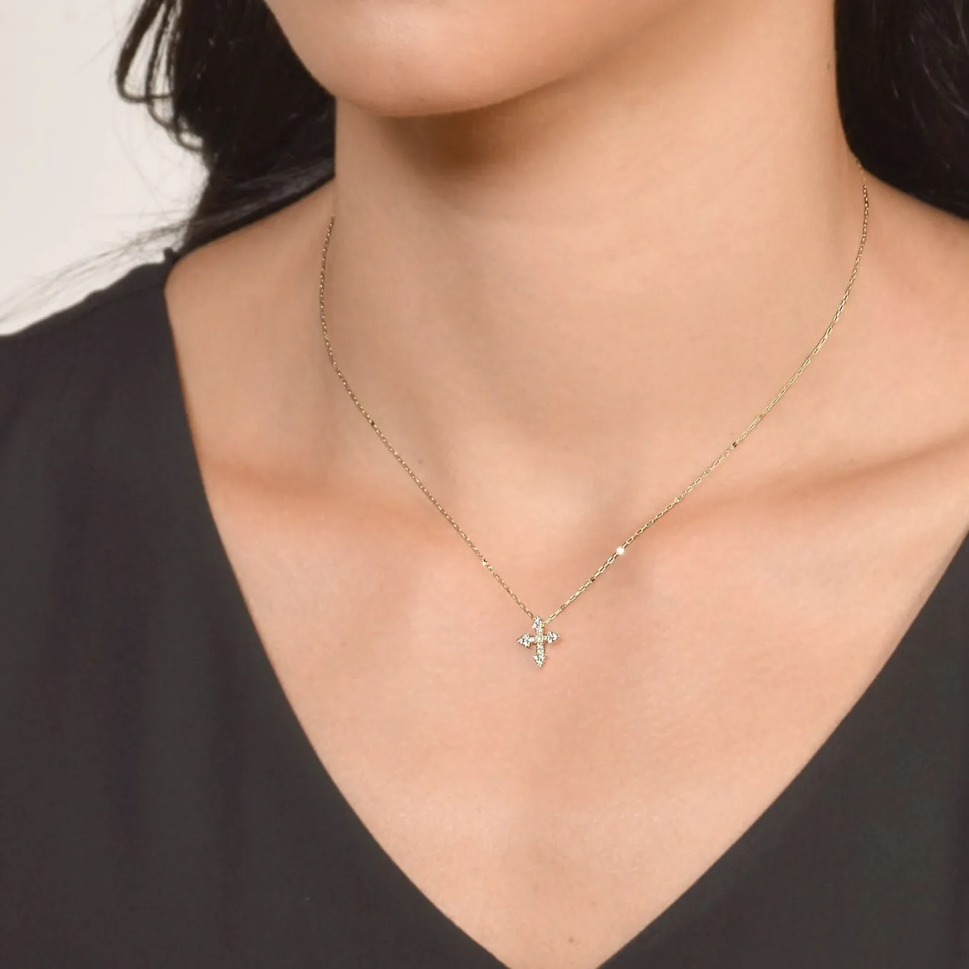 Jude Frances Provence Champagne Tiny Cross Pendant Necklace Croghans