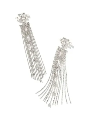 Kendra Scott Madelyn Statement Womens Rhodium Neutral Mix Tassel Earrings ERK120